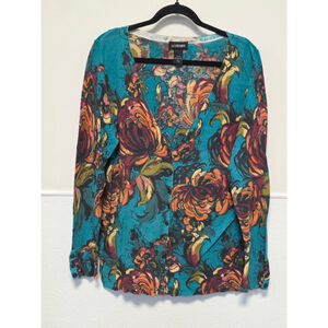 Women's Lane Bryant Teal‎ Orange Floral Light Weight Cardigan Plus Size 14